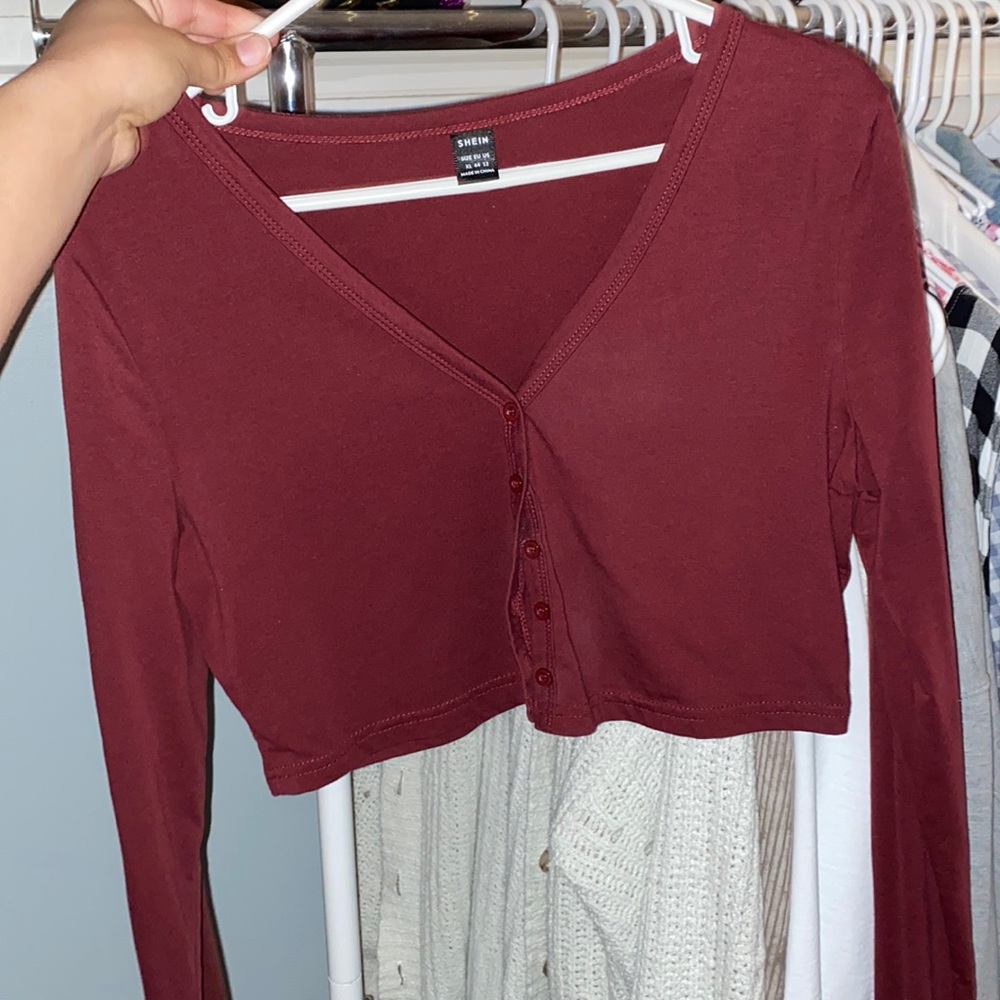 SHEIN maroon button up crop (size XL but fits more like a small/medium)